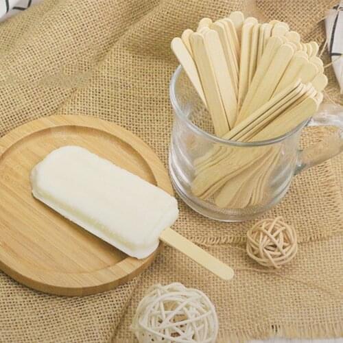 50/100pcs Ice Cream Sticks Wood Natural Disposable Popsicle Sticks Wooden Sticks for Ice Cream Mold Maker 93mm