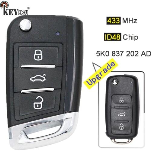 KEYECU 434MHz ID48 Chip 5K0 837 202 AD Upgraded Remote Key Fob 3 Button for VW Volkswagen Beetle Passat Caddy Eos Polo Jetta