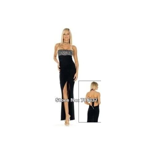 Sexy Womens Black club wear party long gown dress Dance Wear BL675