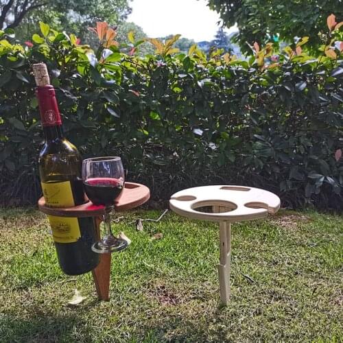 Collapsible Wooden Wine Table Round Desktop Portable Picnic Table Wine Racks For Outdoor Picnic Camping Party Wine Holders