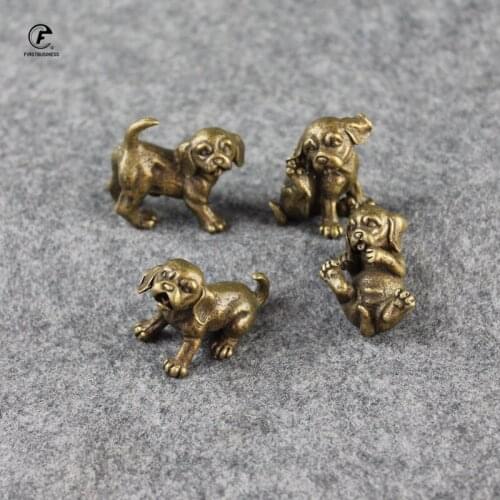 Pure Copper Cute Dog play 4 style Statue Feng Shui Ornament Bronze Standing Poodle Figurines Lucky Desk Decorations Accessories