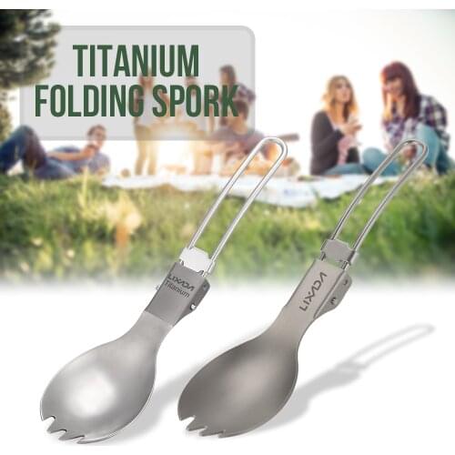 Lixada Half Polished Titanium Folding Spork Lightweight Outdoor Dinner Spork Flatware for Travel Camping Backpacking