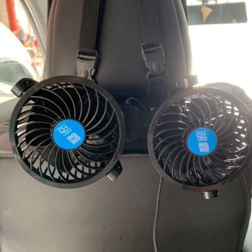 12V Electric Auto Car Air Cooling Fan Headrest 360 Degree Rotatable Dual Head Adjustable Speed Rear Back Seat Fan for Sedan