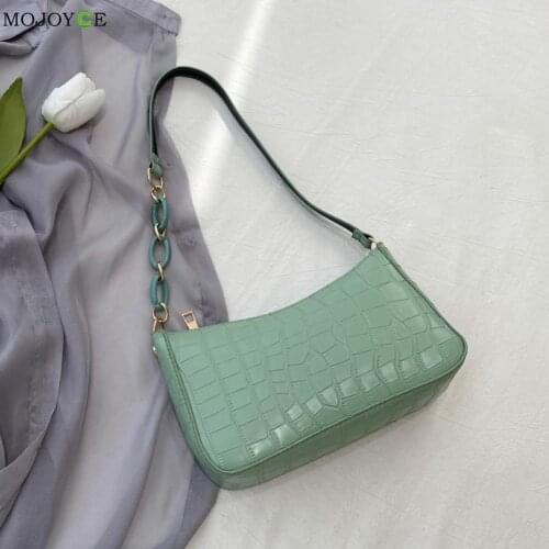 Vintage Women PU Leather Stone Pattern Pure Color Shoulder Underarm Bag Casual Ladies Small Handbags Purse