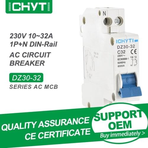 Free Shipping CHYT DZ30-32 1P+N 18MM Household Din Rail AC 230V 32A 6kA Air Switch Mini Circuit Breaker MCB