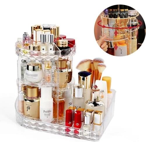 Cosmetic Storage Box 360 Degree Rotating Makeup Storage Rack Fashion Crystal Drawer Organizer Shelf Display Stand Large Capacity