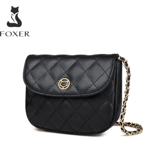 FOXER Women' Cow Leather Soft Shoulder Flip Bags Brand Designer Classical Ladies Lattice Bag Casual Fashion Small Crossbody Bags
