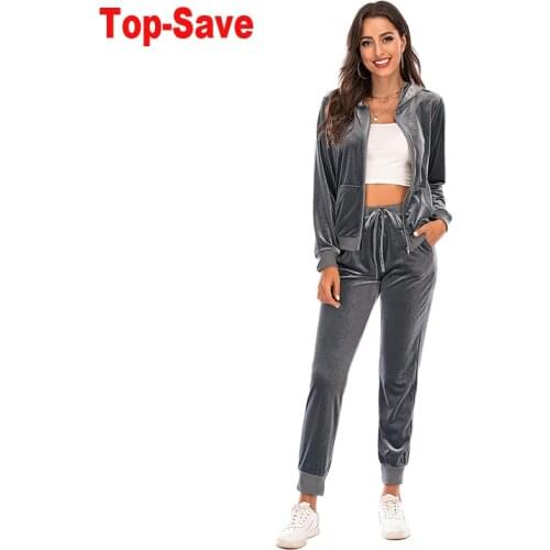 2020 Autumn Velvet Tracksuit Women Set Clothes Sweatshirt Zipper Pants Two Piece Set Ensemble Femme Suits Clothing Dropshipping