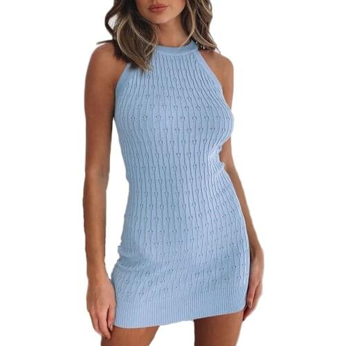 Sexy Dress For Women 2021 Spring Summer New Fashion Knit Suspender Round Neck Solid Color Vest Short Dresses Female LR1104
