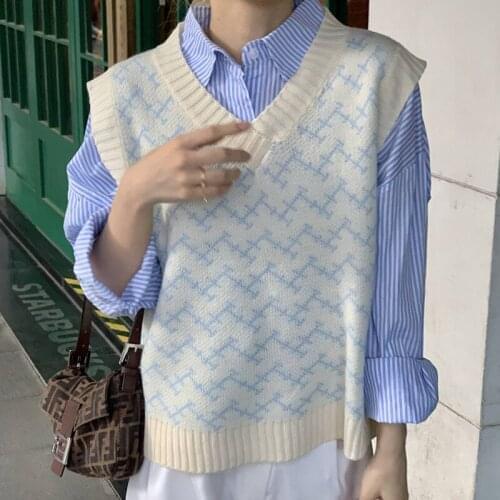 Early spring new Korean style folded knitted vest jacquard sweater Western style waistcoat women
