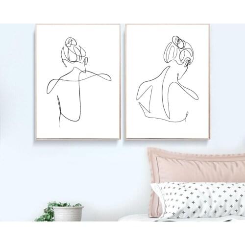 Female Line Drawing Art Painting Bedroom Home Wall Decor , Abstract Nude Woman Back Prints Scandinavian One Line Sketch Poster