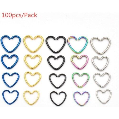 100pcs/Pack Jewelry Surgical Steel Heart Ring Cartilage Tragus Piercings Hoop Lip Nose Rings Piercing Earring Ear Stud Jewelry