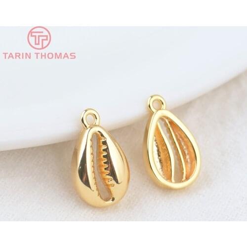 6PCS 7x11MM 24K Gold Color Plated Brass Conch Seashells Charms Pendants High Quality Diy Jewelry Accessories