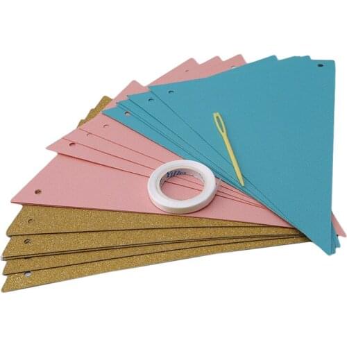 12/15pcs Flags Gold Garlands Birthday Bunting Banners Pennant Baby Shower Wedding Garland Flags Party Decoration Supplies