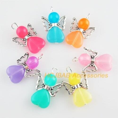 14 New Angel Charms Tibetan Silver Tone Mixed Jelly Acrylic Heart Pendants 18x27mm