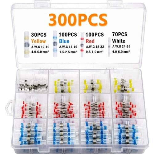 300PCS Solder Seal Wire Connectors Heat activated Waterproof Insulation Terminal Assembly Box Yellow/Blue/Red/White 4Sizes