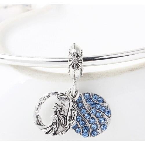 5PCS Winter Christmas Gift Silver Plated Bead Blue Crystal Cartoon Snow Princess Charm fit Original Bracelet Women DIY Jewelry