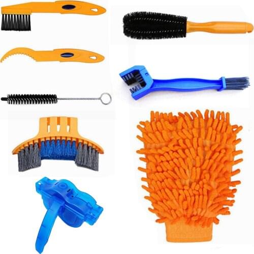 8pcs Bike Chain Cleaner Clean Machine Brushes Cycling Cleaning Kit Bicycle Brush Maintenance Tool for Mountain/Road/City/BMX