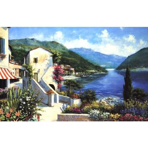 Free shipping hotel decoration picture for bedroom water landscape oil painting mediterranean Oil Painting printed on Canvas