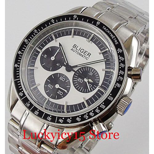 BLIGER Dress Automatic Men Wristwatch Date Week Function Domed Glass Mental Bracelet Mental Backover Sub Dial