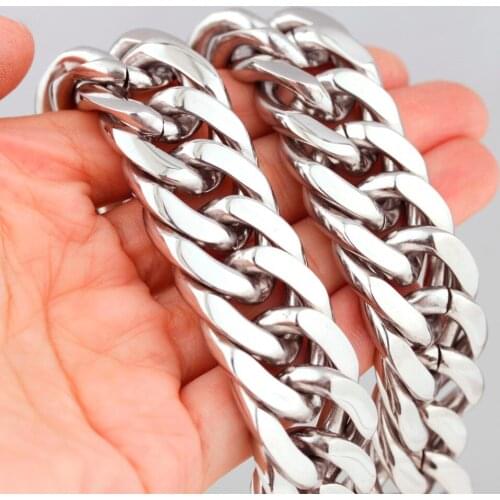 7"-40" Choose Handmade Shiny 21MM 316L Stainless Steel Silver Color Cuban Curb Link Chain Mens Necklace or Bracelet