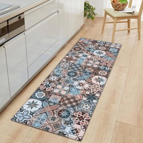 Tiles Pattern Home Bath Mat Soft Entrance Door Mat Non-slip Kitchen Carpet Home Flannel Rugs for Living Room Kitchen Bedroom