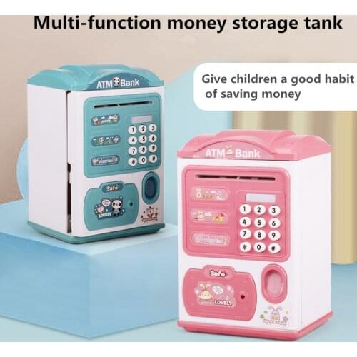 Electronic Piggy Bank ATM Fingerprint Password Money Box Cash Coins Saving Bank Safe Box Automatic Deposit Banknote Music Toys