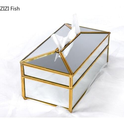 European Creative Glass Tissue Box Plating Household Storage Household Waterproof Mirror Tissue Box Kitchen Boxes for Decoration