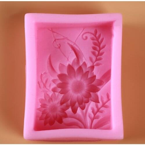 DIY Craft Handmade Soap Mould Soap Making Mold Food Grade Silicone Flower Pattern Square Shape Soap Baking Mould Tool