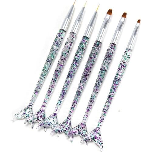 3Pcs/Set Mermaid Handle Nail Art Liner Painting UV GEL Extension Builder Brush DIY Pattern Design Drawing Line Pen Manicure Tool
