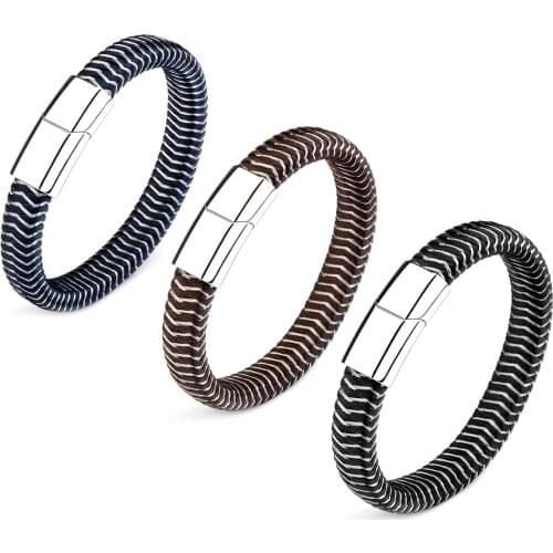 Classic Men Jewelry Stainless Steel Bracelets Black Brown Rope Sliver Magnetic Clasp Bracelets Wristband For Male Jewelry Gift