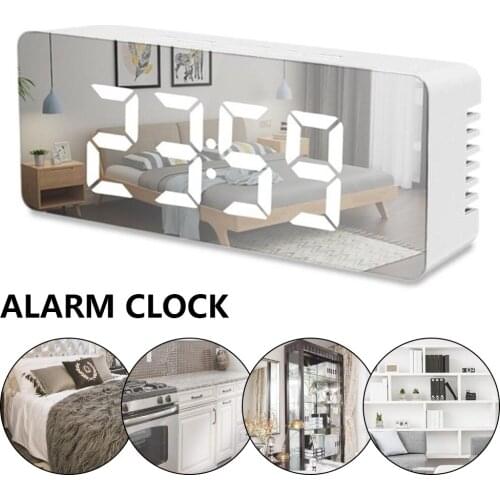 Creative LED Mirror Digital Alarm Clock USB/AAA Powered Desktop Clock Temperature Display LED Low Beam Function Makeup Mirror
