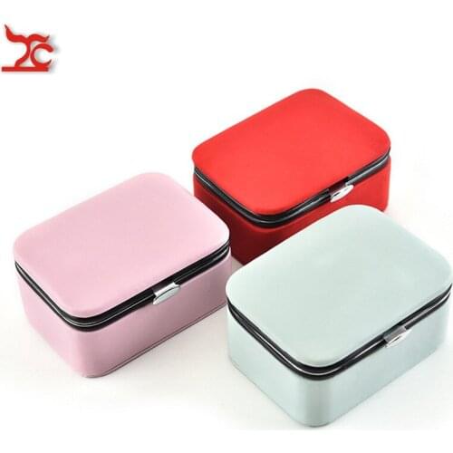 Fashion Mini PU Leather Jewelry Display Organizer Box Red Blue Pink Ring Earrings Bracelet Storage Carry Case Container Gift Box