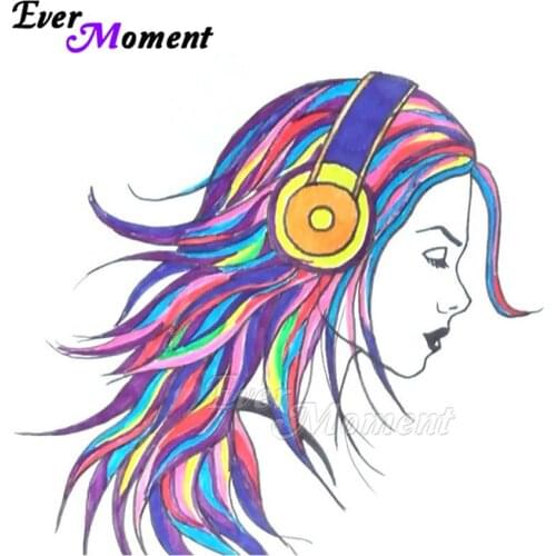 Ever Moment Diamond Painting Hobby Artwork Mosaic Girl Headset Colorful Hair Decoration 5D DIY Diamond Embroidery ASF1942