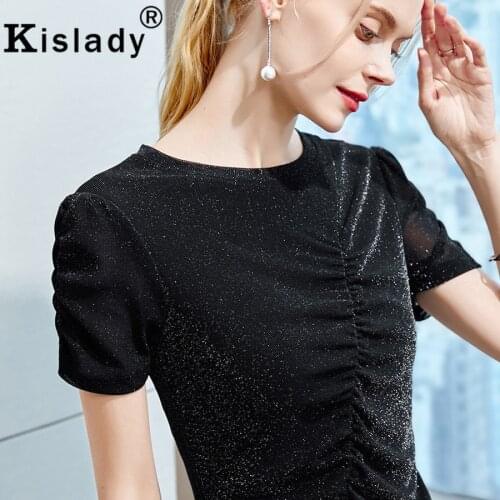 2020 New Spring O-Neck Patchwork Slim Tops T-Shirt Sexy Shining Temperament Gothic Shirt Korean OL Vintage Harajuku Clothing