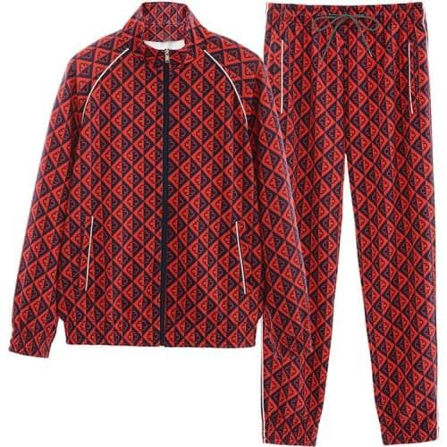 Autumn and winter leisure sports suit men and women flow street personality pattern printing full width two-piece long dress tro