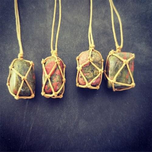 BOEYCJR Natural Stone Necklace Rope Handmade Braided Jewelry Ethnic Vintage Stone Pendant Necklace for Women