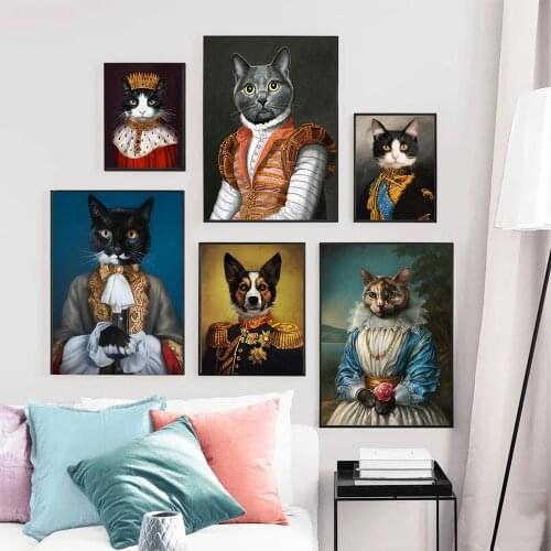 Cats and Dogs in clothes Poster Noble Animal Art Picture and Print Funny Canvas Painting For Childrens bedroom Home Decor