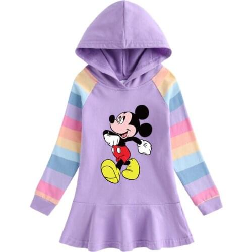 Disney Mickey Long Sleeve Dress Pullover Hooded Sweatshirt Dresses Autumn Winter Cartoon Dresses Clothes
