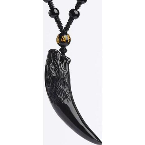 Drop Shipping Black Obsidian Carving Wolf Head Obdidian Amulet pendant free necklace obsidian Blessing Lucky pendant Men Jewelry
