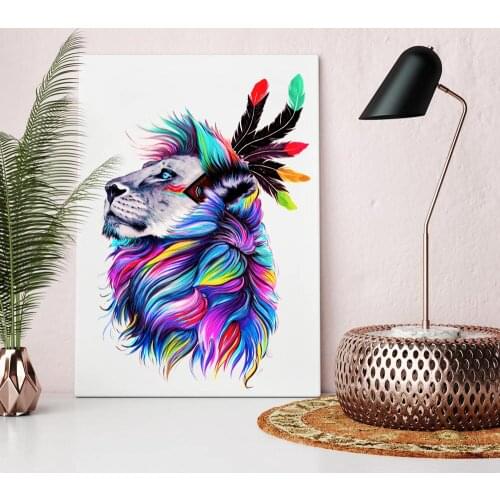Rainbow Feather Lions Colorful Animals Canvas Painting Art Wall Pictures for Living Room Abstract Christmas Decorations for Home