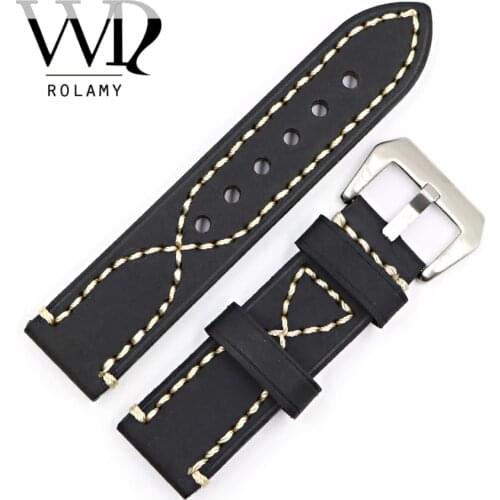 Rolamy 20 22 24 26mm Black Thick Strap Watch Band For Tag CARRERA Omega Montblanc Panerai Daytona Submariner Tissot