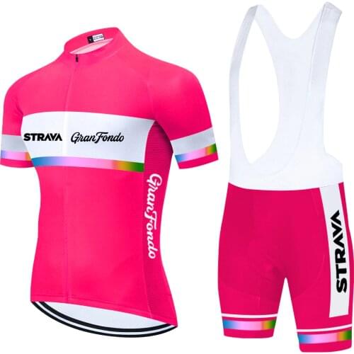 PINK 2021 Strava Cycling Clothing Bike Jersey Quick Dry Bicycle Clothes Mens Summer Team Cycling Jerseys 20D Bike Shorts Set