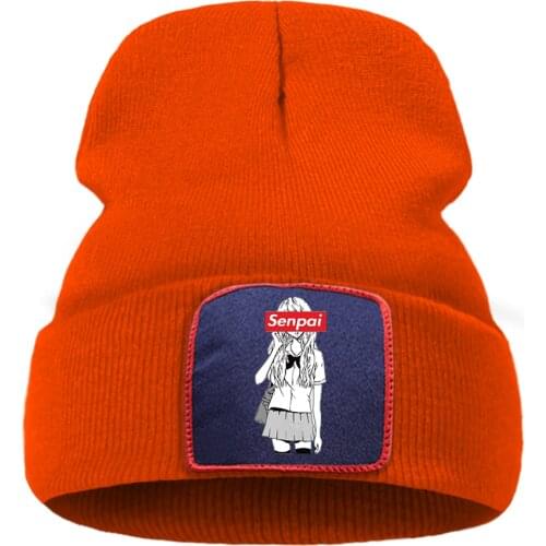 Hip Hop Senpai Anime Girl Beanie Hats Outdoor Warm Bonnet Caps Casual Harajuku Women Knitted Cap Foldable Warm Skullies Hat