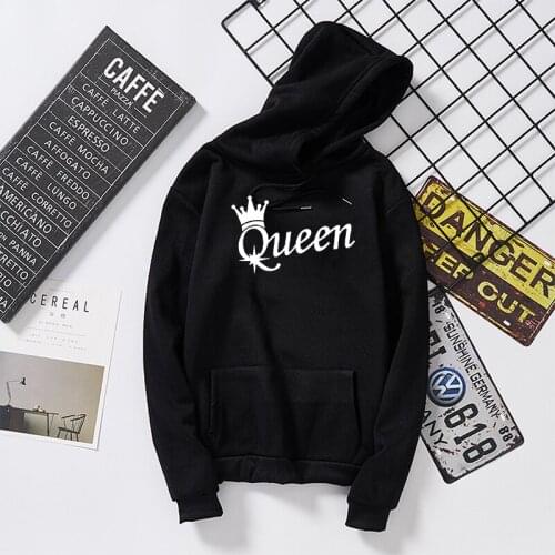 KING Queen Crown Print Unisex Men Women Couple Streetwear Long Sleeve Pair Hoodies Sweatshirt for Lovers Winter Hooded Pullovers