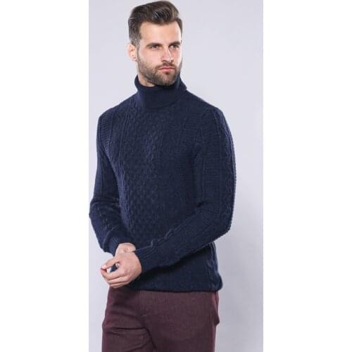 Patterned Turtleneck Navy Knitwear