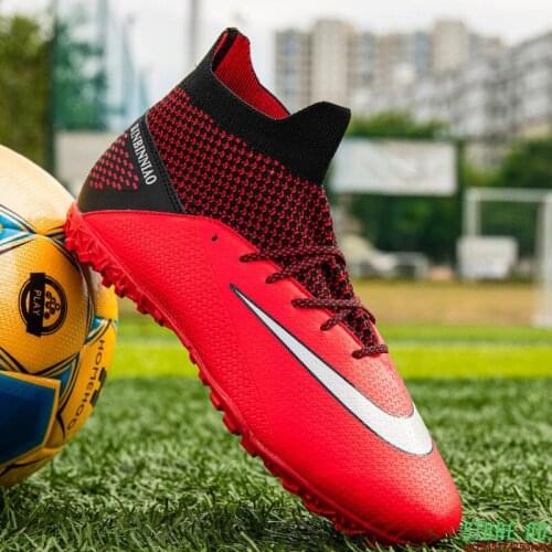 Knit Red Professional Unisex Futsal Shoes Men Socks Soccer Cleats Men Outdoor Sport Anti-slip Football Sneakers Man Botas Futbol