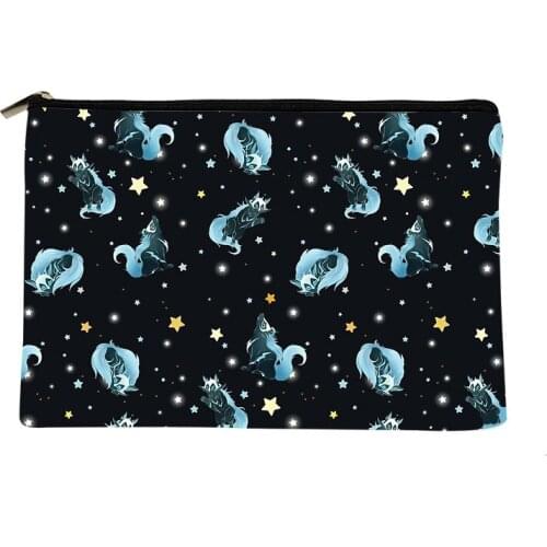 Women blue Cosmic Wolf Printed Make up bag Fashion Women Cosmetics Organizer Bag for Travel Colorful Storage Bag for Lady Bag