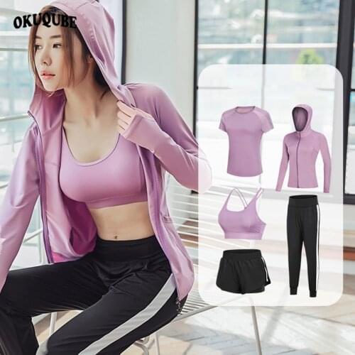 Women Running Sets Breathable Elastic Workout Clothes Black Purple Sports Suit Jogging Yoga Training Gym Sportswear Woman M-2XL