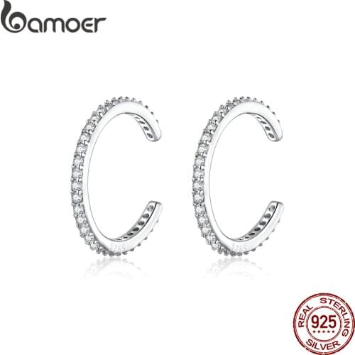 BAMOER 925 Sterling Silver Ear Cuff For Women Without Piercing Earrings Jewelry Earcuff Real Silver Fashion Jewelry SCE842